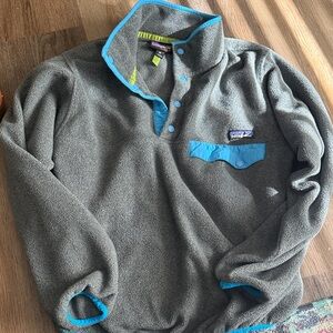 Patagonia Gray Synchilla Fleece with Blue and Lime Trim